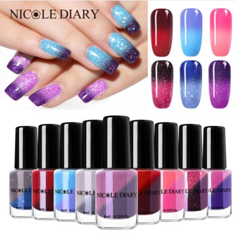 Hot Sell 9ml Thermal Nail Polish Glitter Temperature Color Changing Water-based Manicure Varnish Shinny Shimmer Nail Lacquer