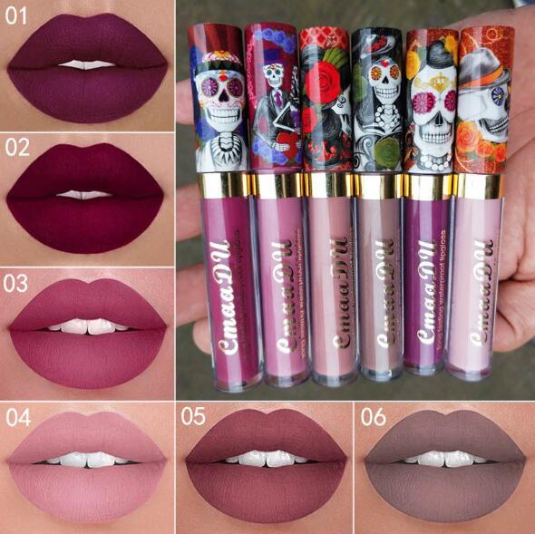 Newest Brand Makeup CmaaDu Matte 6 Colors Liquid Lipstick Lip Gloss and Long-lasting Skull Tupe Lipsticks lipgloss