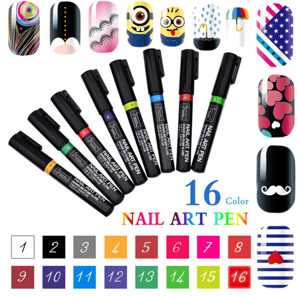 New Brand 3D Nail Art Pen 16 Colors Charm Women's Delicate Pretty DIY Nail Art Nail Polish Pen UV Gel Manicure Tool Free Shipping