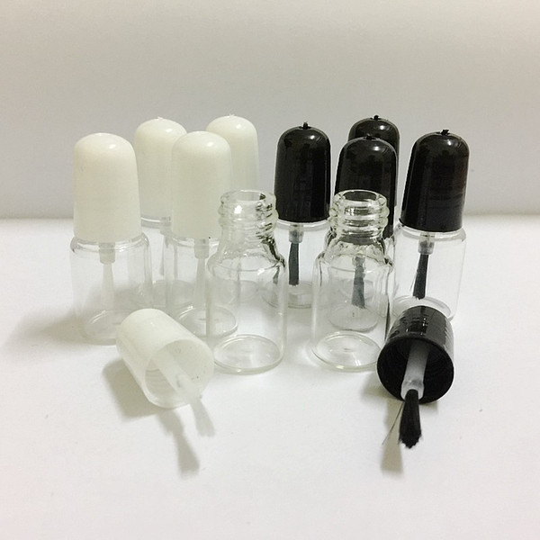 3ml Mini Glass Polish Empty Bottle With Brush Black/White Lid 16*42MM Round Clear Cosmetic Cosmetic Nail Polish Sample Containers Tube