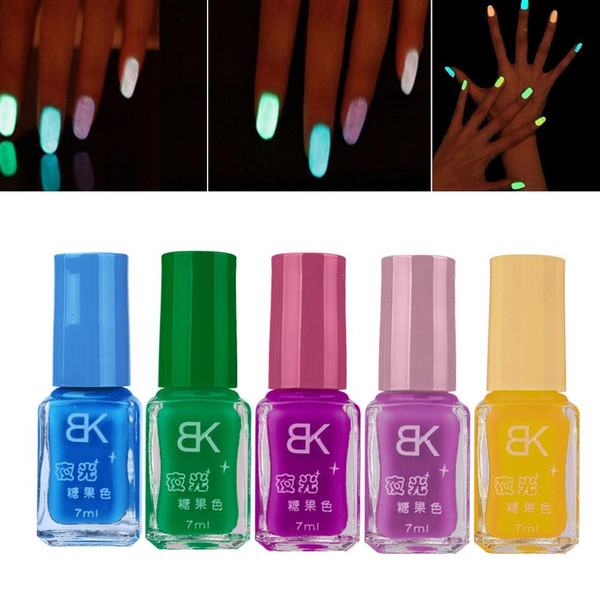 5Pcs Candy Colors Nail Lacquers Fluorescent Luminous Neon Glow In Dark Varnish Nail Art Polish Tool Top Sell Jimshop