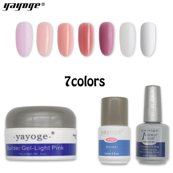 Yayoge Nail Poly Builder Gel for Nail Extensions Nail Enhancement Builder Gel Varnish Quick UV Lacquer 14g 7 Colors with Base Top Coat