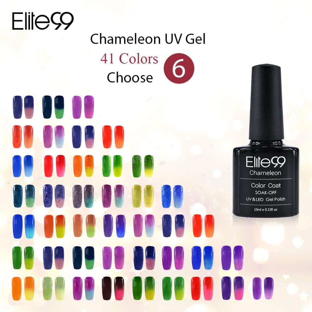 Wholesale-Elite99 10ML Temperature Change Color Manicure UV Gel Nail Nice Soak Off Gel Polish Any 6 Colors Free 10 Pcs Remover Wraps