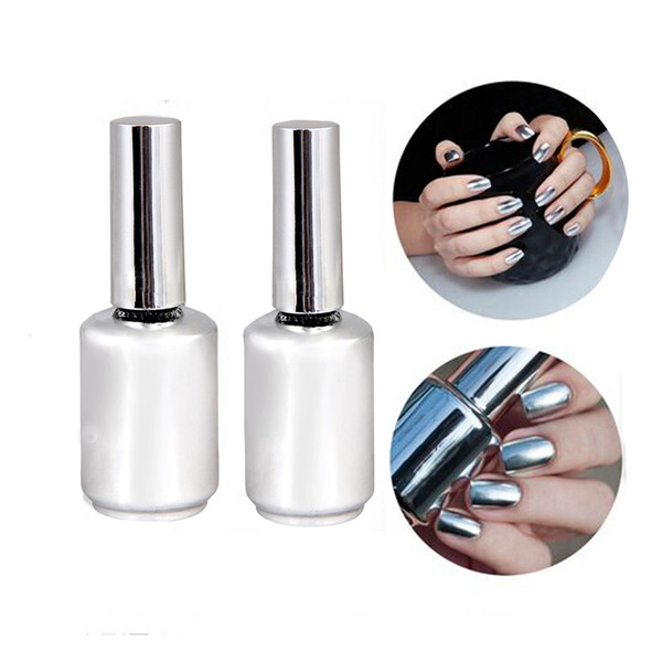 Free Shipping 15ML Metallic Mirror Effect Nail Polish Metal Silver Varnish nailpolish + 15ML Top Coat nail polish Nails Art Manicure Desi