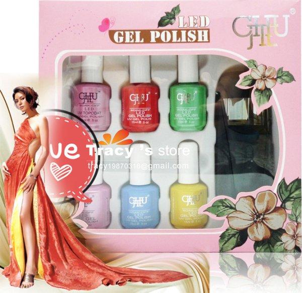 Free Shipping 80 Colour Available 1 Base +1 Topcoat +4 Colors +1 Mini UV LED Lamp +Retail Box = Soak Off Nail Art Gel Polish Kit