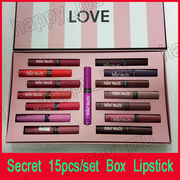 Secret Liquid Lipstick set Velvet Matte Secret lipgloss 15pcs/set box lip gloss with Gift Paper Bag