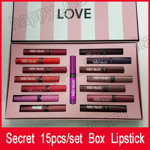 Secret Makeup Liquid Lipstick set Velvet Matte Secret Lipstick box 15 pcs per box lip gloss with Gift Paper Bag