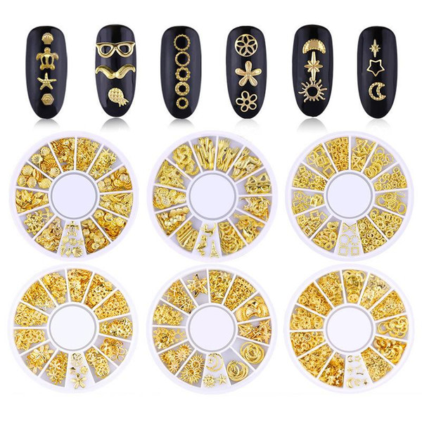 Tamax NA008 Mixed Style 3D Gold Metal Rivets Nail Art Round Heart Decoration Nails Sticker Manicure Nail DIY Accessories in Wheel