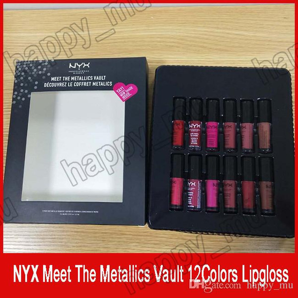 2018 Newest NYX Lipgloss meet the metallics vault soft matte lip cream lip set 12pcs/set dhl free