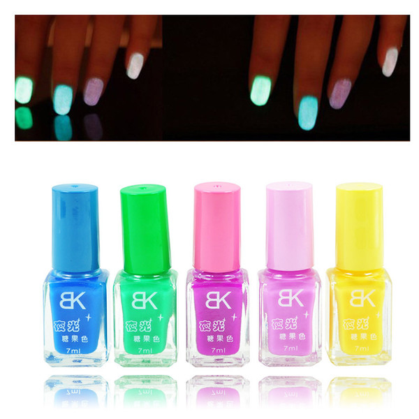 Wholesale- 5Pcs Candy Colors Nail Lacquers Fluorescent Luminous Neon Glow In Dark Varnish Nail Art Polish Enamel PB20