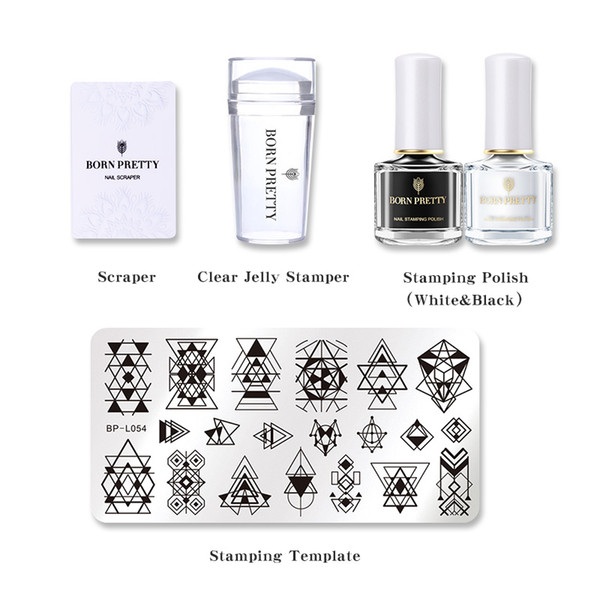 BORN PRETTY Nail Stamping Kits White Black Nail Stamping Polish Christmas Geometry Template Stamper Scraper