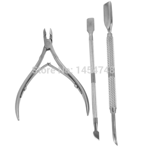 High Quality 3 Pcs/Set Stainless Steel Nail Tools Nails Tools Cuticle Nipper Spoon Cuticle Pusher Remover Cutter Clipper