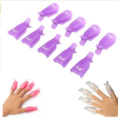 10PCS Plastic Nail Art High Quality Soak Off Cap Clip UV Gel Polish Remover Wrap Tool Nail Art Tips for Fingers Purple