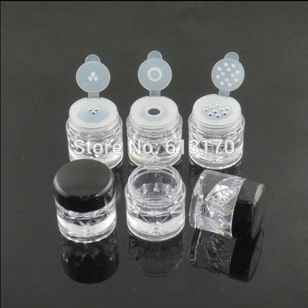 3G loose Powder Jars with Sifter Mesh Empty Diy nail glitter container Packing case Black cap Diamond shape free shipping