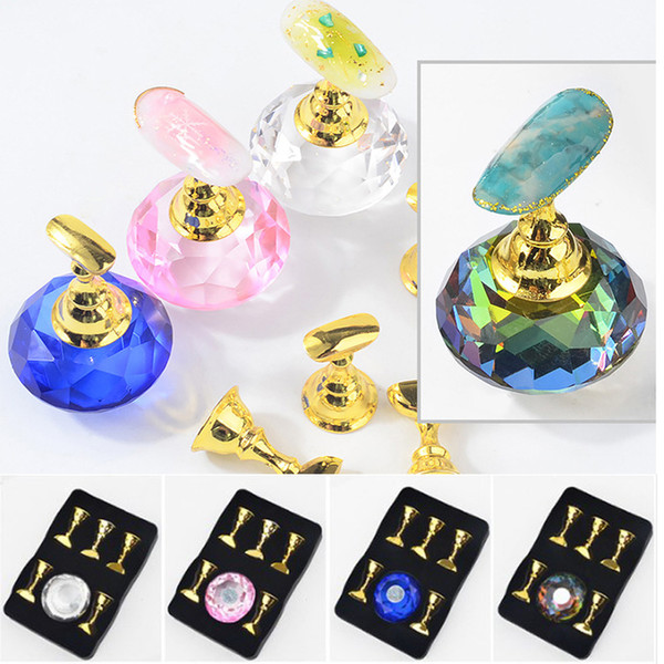 Magnetic Nail Holder Practice Training Display Stand Acrylic Crystal Holders Alloy False Nail Tip Salon DIY Manicure Tools