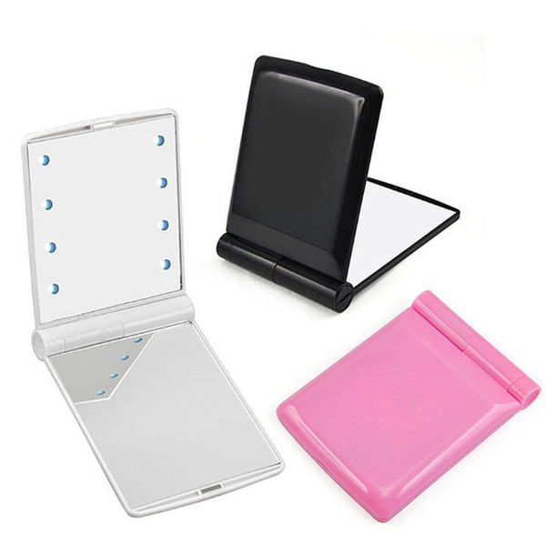 Makeup Mirror 8 LED Lights Lamps Cosmetic Folding Portable Compact Pocket Hand Mirror Make Up Under Lights DHL FREE