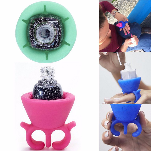 Flexible Durable Wearable Silicone Stand Polish Bottle Holder Display Rack Ring Fit All Fingers Nail Art Manicure Tool Salon Pro #3955