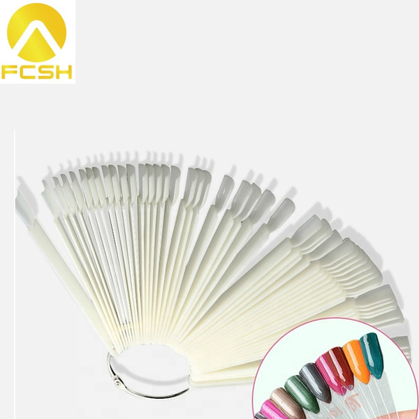 FCSH factory wholesale 50 pcs false nail art fan board tips stick,foldable nail polish color chart display practice