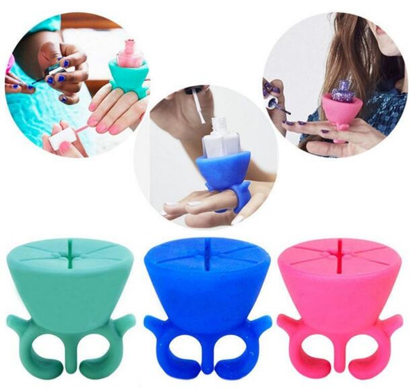 2016 Soft Silicone Finger Wearable Nail Gel Polish Bottle Holder 8 color Creative Nail Art Tools Polish Bottle Display Stand Holder