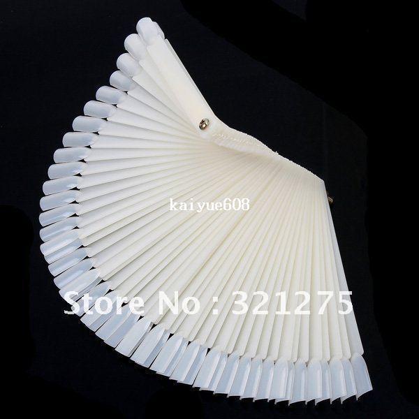 Free Shipping 50PCS Ivory White Plastic Flase Nail Art Tips Stick Display Practice Fan Board&Nail Art Display natural color