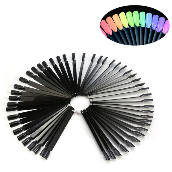 50Pcs Black False Nail Art Display Fan Shape Wheel Pallet Nail Tips Board Practice Fold-able DIY Showing Nail Polish Gel Glitter