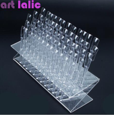 New Nail Tips Display Stand Holder 64 Tips Pop Sticks Nail Art Clear Tips Display Stand Nail Polish Practice Training Tool Color Swatches