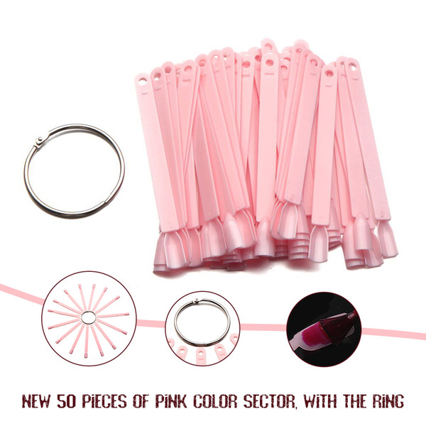 50 Pcs Pink Nail Art False Nail Tips Gel Polish Display Rod Ring Bind Fake Fan Manicure Tools Diy Accessory Kit New Gift