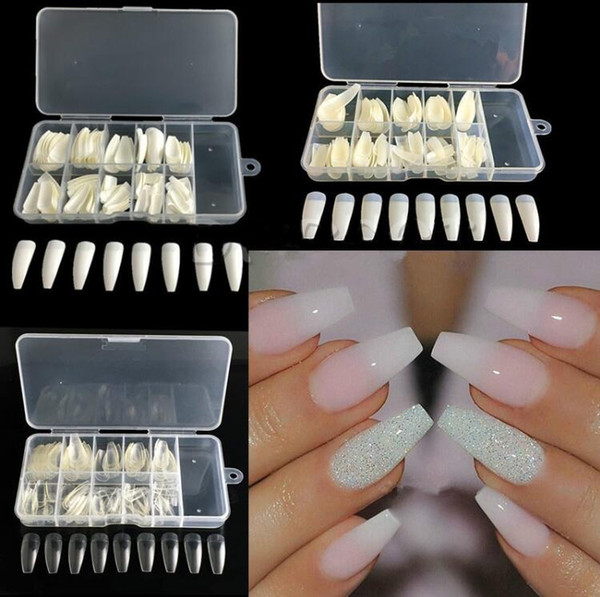 100Pcs Ballerina Shape False Nails Tips Practice Polish Gel Artificial Fake Nail Art Display Transparent Natural Salon Decorated