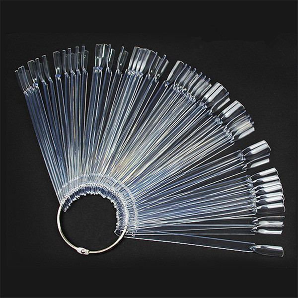 New Arrive 50 PCS False Nail Art Board Tip Stick Sticker Polish Foldable Display Beauty Practice Fan Clear White