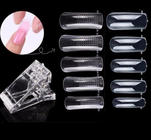 20/100pcs Art False Nail Mold Tips Quick Building Acrylic Poly Uv Gel Extension Brush Builder Clip Manicure Tool