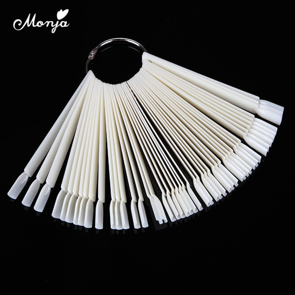 tool tool Monja 50pcs Clear/Black/White Fan Shaped Nail Polish UV Gel Coloring Palette Card Display Sticks Practice Training Tools