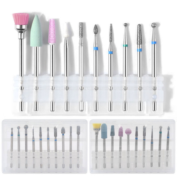 10pcs Diamond Rotate Burr Nail Drill Bits Set Silicone Polishing Accessories Manicure Electric Machine Cutters Nail Art Tools