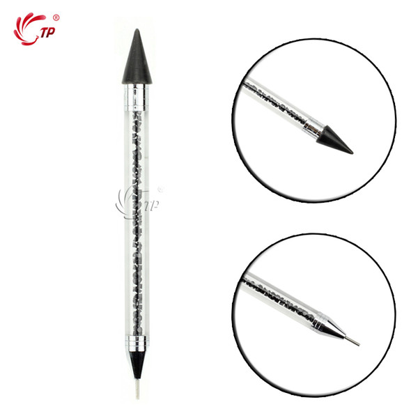 wholesale 1pc Dual-ended Rhinestone Handle Dotting Pen Black Wax Nail Dotting Tools Studs Picker Nail Self-adhesive Crayon