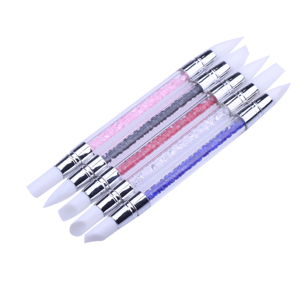 5Pcs/Set Nail Art Silicone Pen Brush Wooden Dotting Carving Emboss Shaping Hollow Pottery Sculpture Builder Clay Tools Manicure