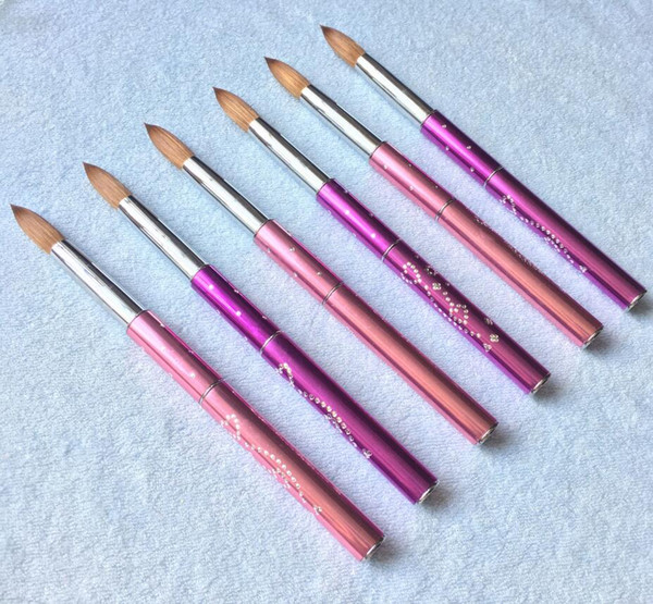 Supernova Sale Top Grade Kolinsky Round Pink Color Metal Handle 12#14#16#18#20 Acrylic Nail Art Brush Set Painting Design Pen Nail Tips Tool