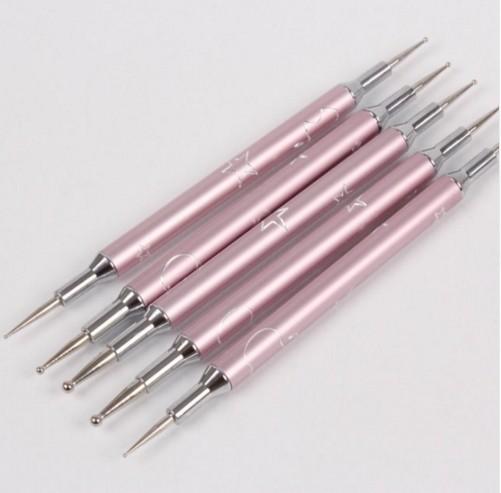 1 Set Free Shipping 2016 New Design Metal Handle Pink Color Brand Double Head Nail Art Dotting Tool Kit Set