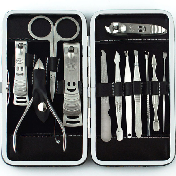 1 set 12pcs Manicure Set Pedicure Scissor Tweezer Knife Ear pick Nail Clipper Kit Stainless steel Nail Cutter Tool Sets