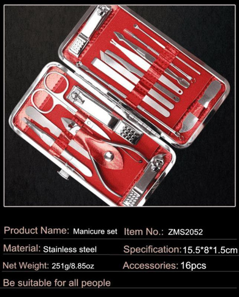 New arrival red color manicure set nail clippers for girls professional tweezers health care tools stainless steel case