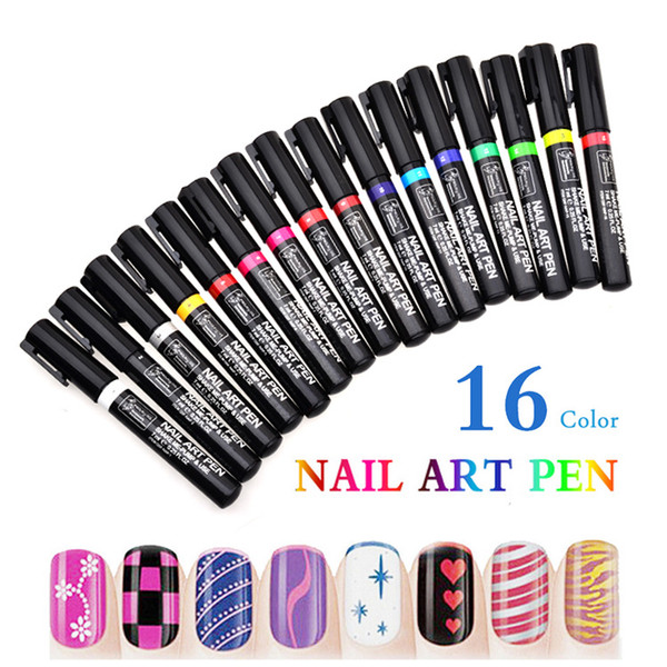 Nail Art Pen 16 Colors for DIY Nail polish 3D Nail Art DIY Decoration Painting Design Tool 3D Design Nail Beauty color drawing pen Free DHL