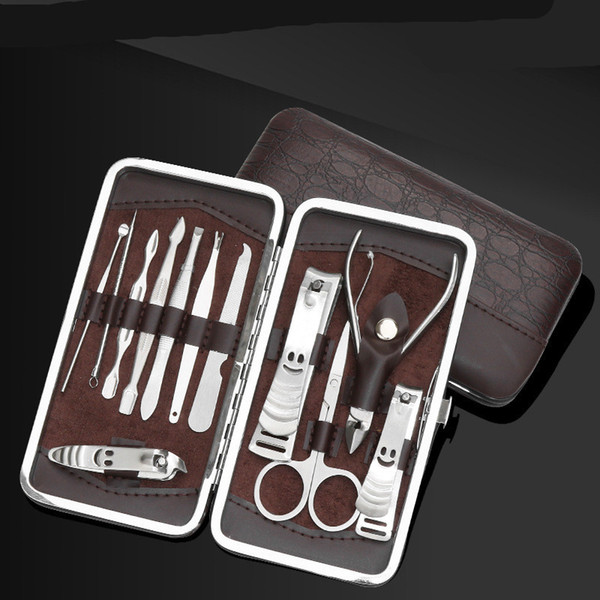 12Pcs/set Stainless steel Nail Art Manicure Set Nail Care Tools with Finger Nail Cutter Clipper File Scissor Tweezers