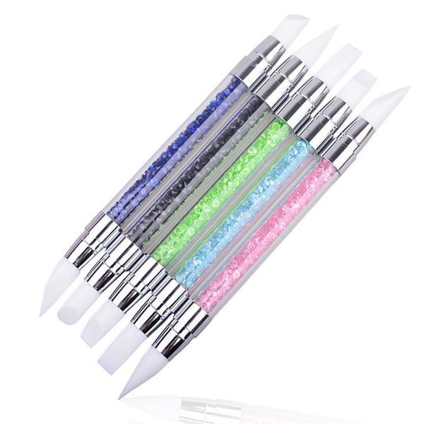 Wholesale- Dropshipping 5 Colors 1Pcs Pencil Strass Head Nail ANail Silicone Brushes With Acrylic Strap for women girls choose