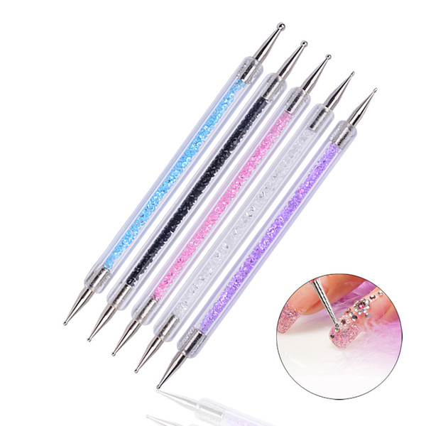 Wholesale- New UV Nail Gel Polish dotting drill pen 5pcs 2 way Nail Art Decorations Brush Set Tools Professional Painting Pen Professional