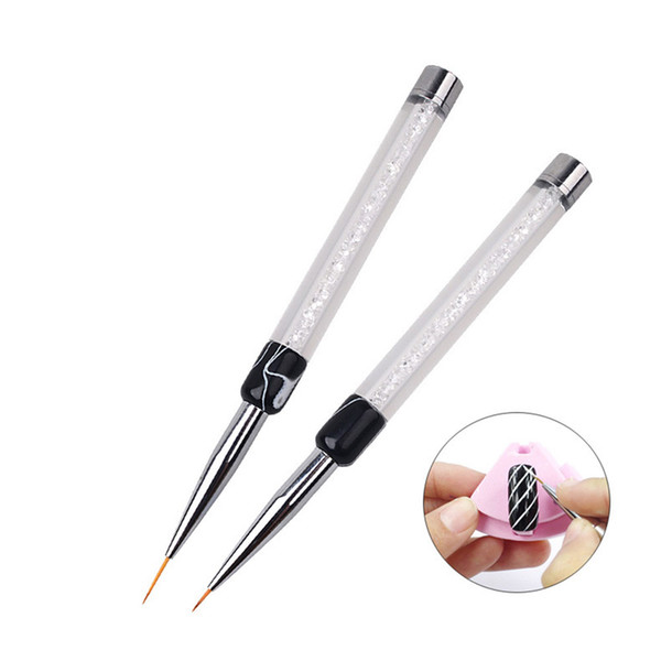 Wholesale- Nail Art Drawing Pen Brush for Nail Gel Ultra-thin Line Diamond Professional Nail Manucure Brush 2 Size Nails Liner Painting Pen