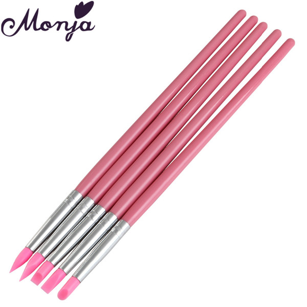 Wholesale- 5Pcs Pink Silicone Nail Art Pen Brush Carving Pen Dotting Stamping Craft Emboss Gel Plish Tip Sculpture Painting Manicure Tool