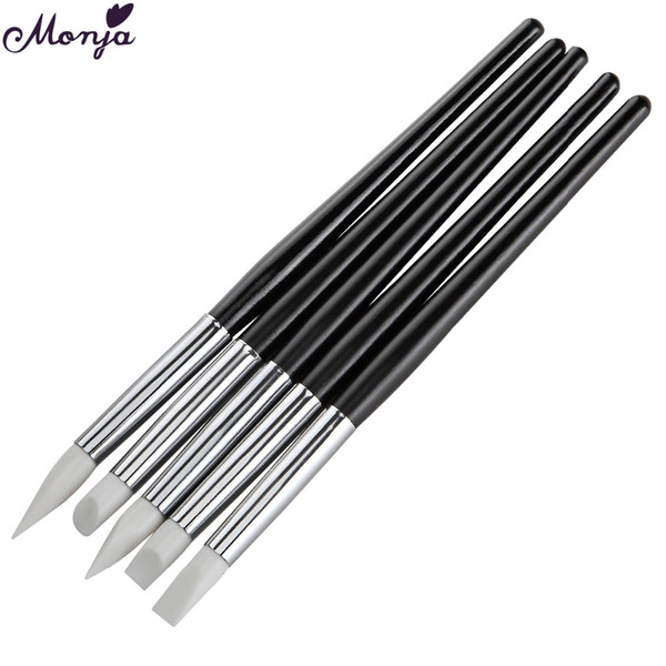 Wholesale- 5Pcs/set Nail Art Sculpture Brushes Pen Wooden Handle Silicone Head Emboss Modeling Carving Painting Polish Craft Manicure Tool