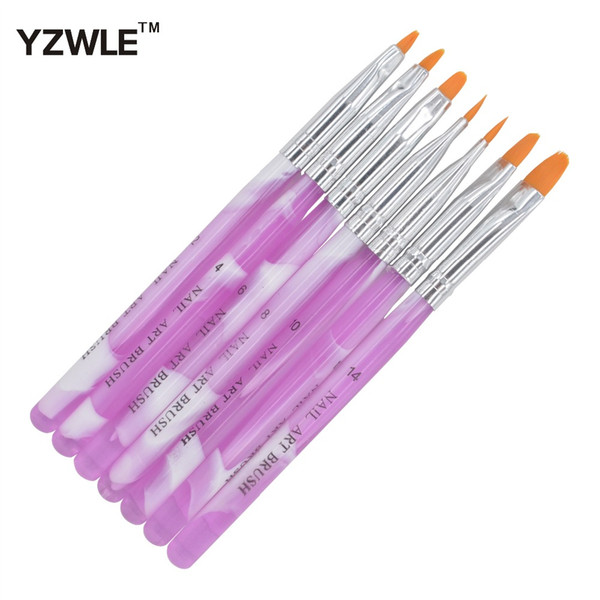 Wholesale- YZWLE 7 Pcs/Pack Acrylic Nail Art Tips UV Gel Builder Set Painting Brush Design Pen DIY 21