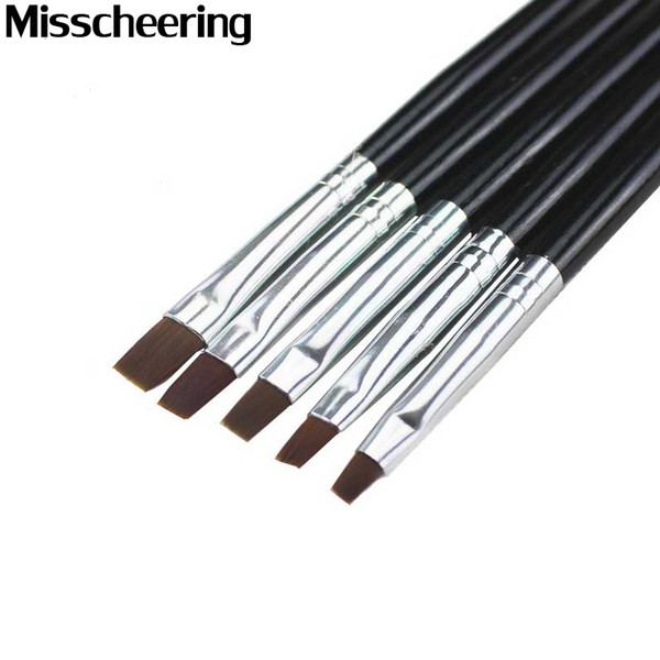 Wholesale- 5pcs/set Professional Nail Art Acrylic UV Gel Salon Pen Flat Brush Kit Drawing Nail Tools