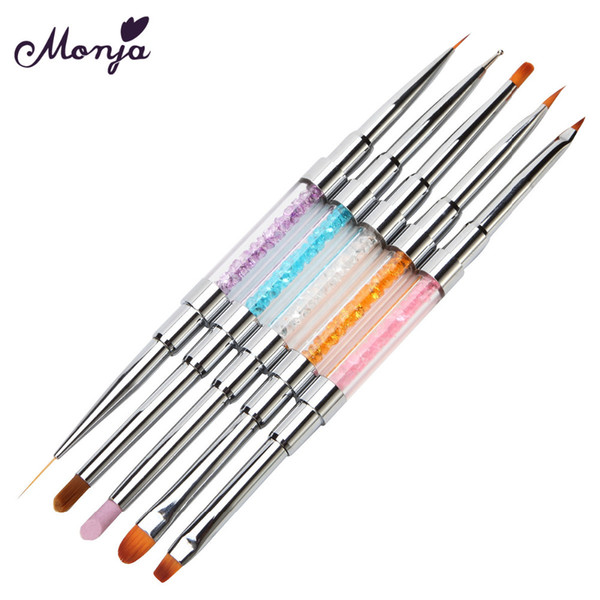 Wholesale- 1Pcs 2Ways Nail Art Pen Brush Caps Rhinestone Handle Drawing Lines Flowers Polished Remove DIY UV Gel Polish Sculpture Manicure