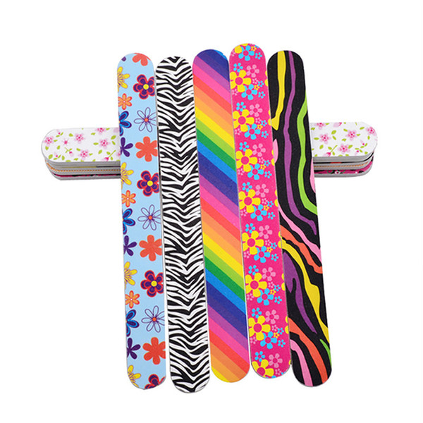 Wholesale- 10pcs Print Nail File Manicure Pedicure Buffer Sanding Files Wood Crescent Sandpaper Grit Nail Art Tool