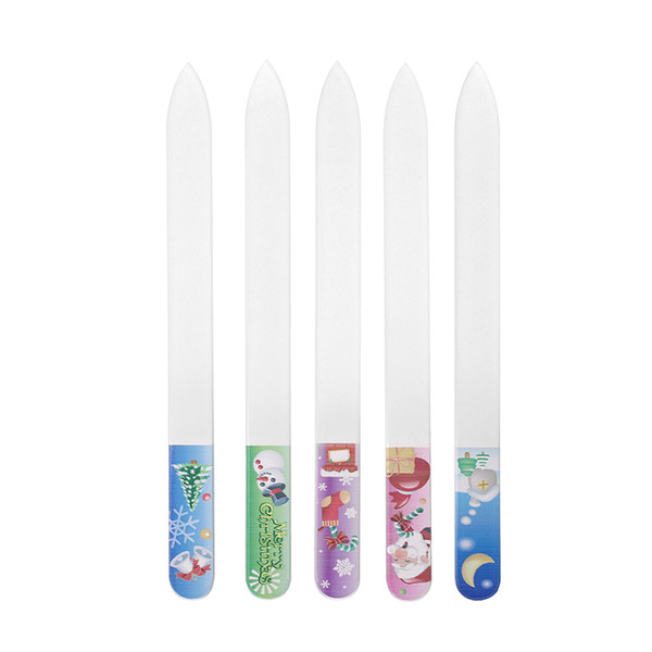 Wholesale- 5Pcs/set Durable Crystal Glass Nail Files Grinding Nail Buffer Buffing Set Polishing Tool Christmas Pattern Nail Tool Manicure